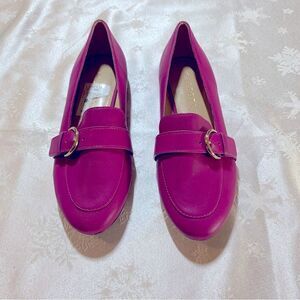 Talbots Ryan Buckle Flats Dark Pink Leather Sz 6 NWT Gorgeous